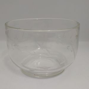 Vintage Round Bowl Etched Glass All Around Leaf Floral Design 6" w x 4"h Vintage